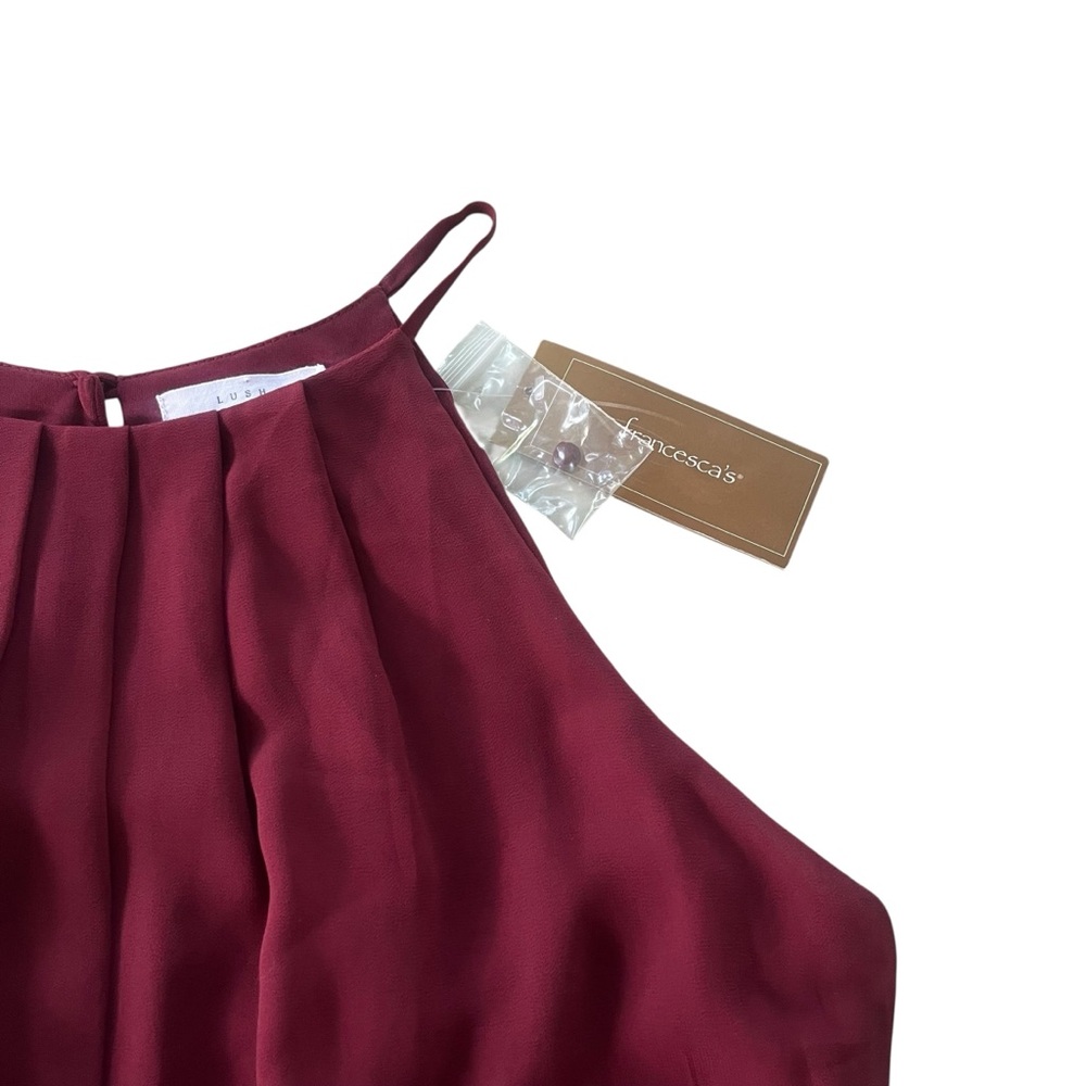 Lush Francescas Women M Wine Maroon Chiffon Sleeveless Halter Blouson Mini Dress - Picture 5 of 16